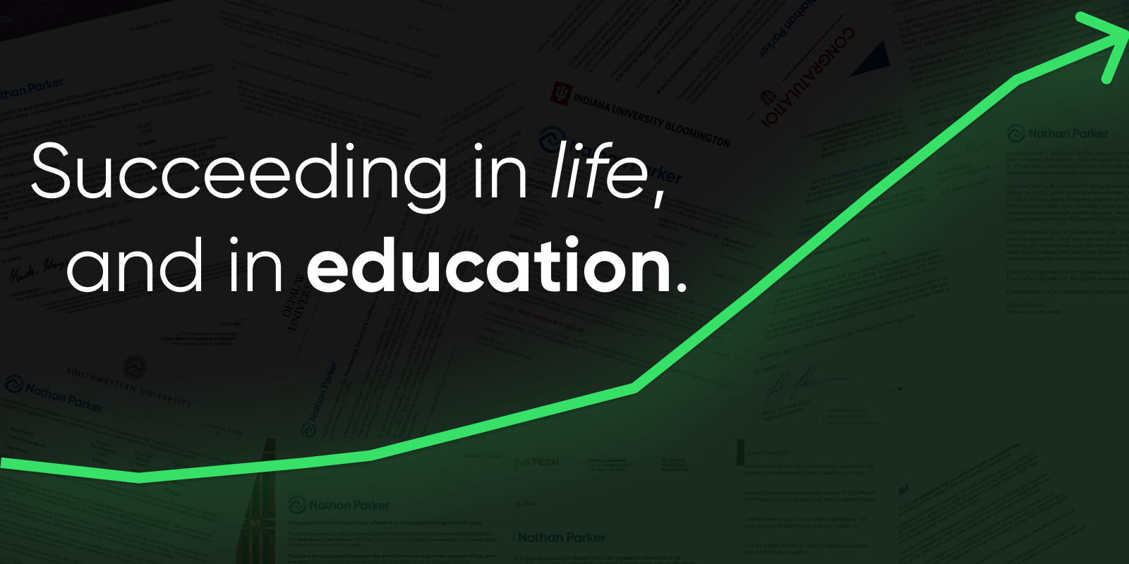 A bar graph showcasing Nathan Parker's growth with education via the college acceptance letters.