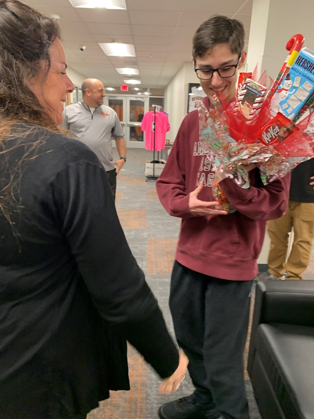 Nathan Parker being surprised at school when he was announced as a 2025 Lilly Endowment Scholar